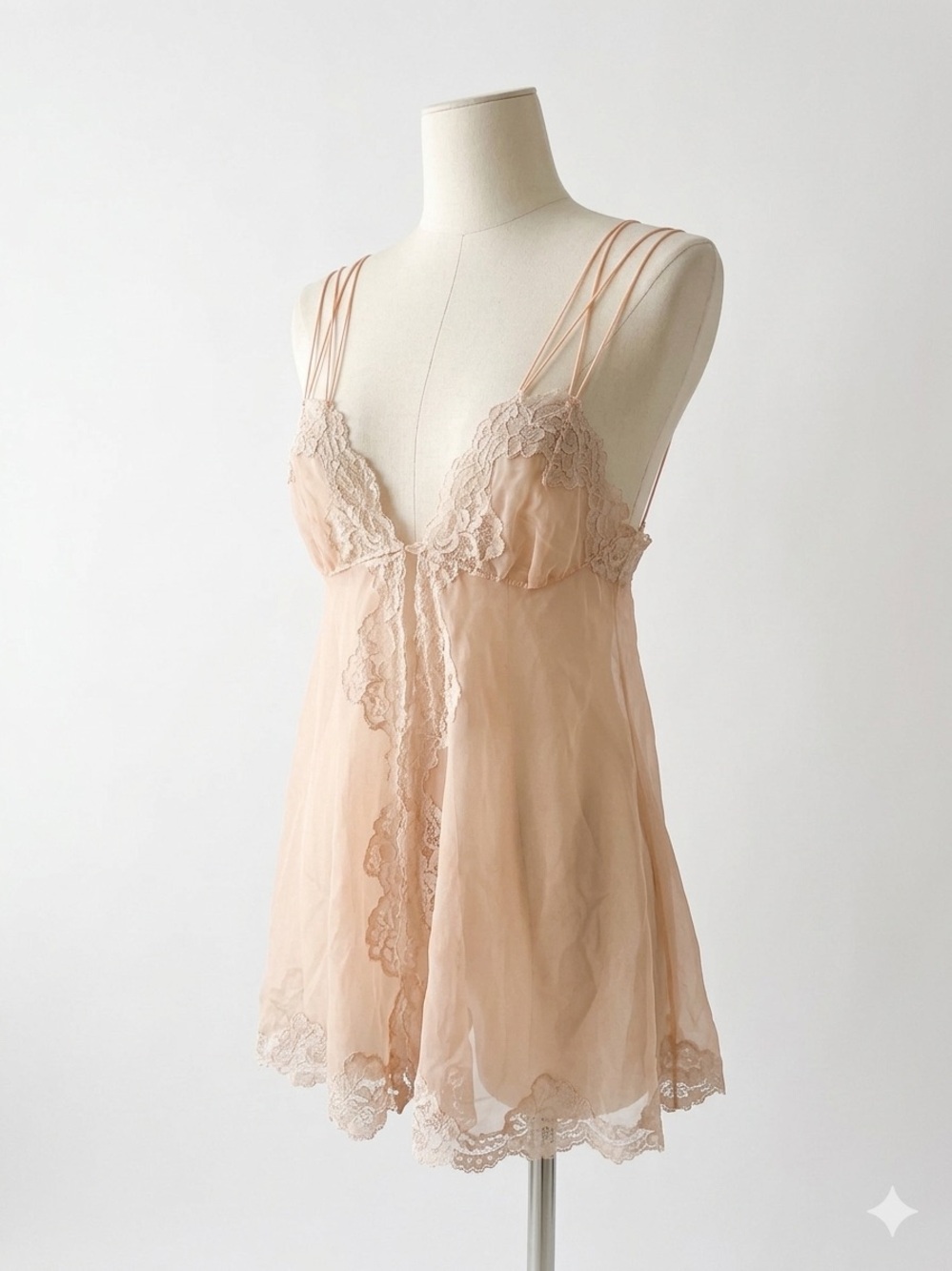Vintage Sheer Lace Babydoll Slip Dress | Coquette Cottagecore | Peach Pink Small